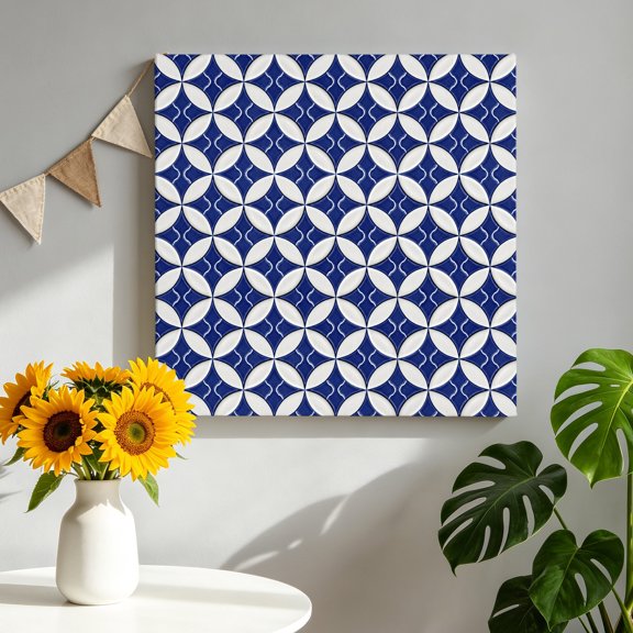 Abstract Art Canvas Wall Art, Geometric Medieval Circular Modules Navy Blue Framed Canvas Wall Decor Picture Print Artwork Decorations for Living Room Office Ready to Hang 8" x 8"