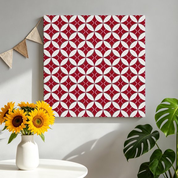 Abstract Art Canvas Wall Art, Geometric Medieval Circular Modules Red Plaid Framed Canvas Wall Decor Picture Print Artwork Decorations for Living Room Office Ready to Hang 8" x 8"