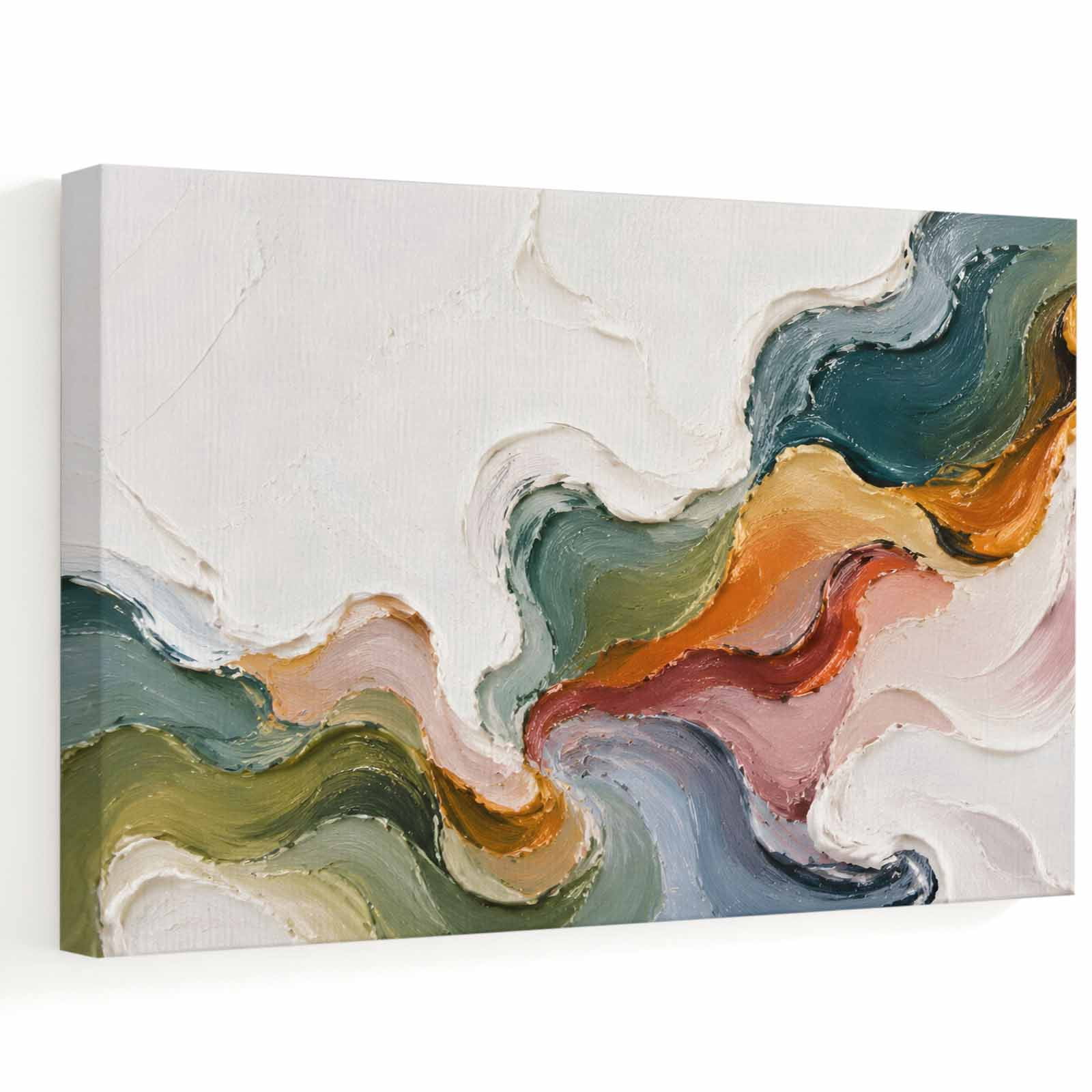 Abstract Art Canvas Wall Art, Green Orange Teal Oil Painting Paint ...