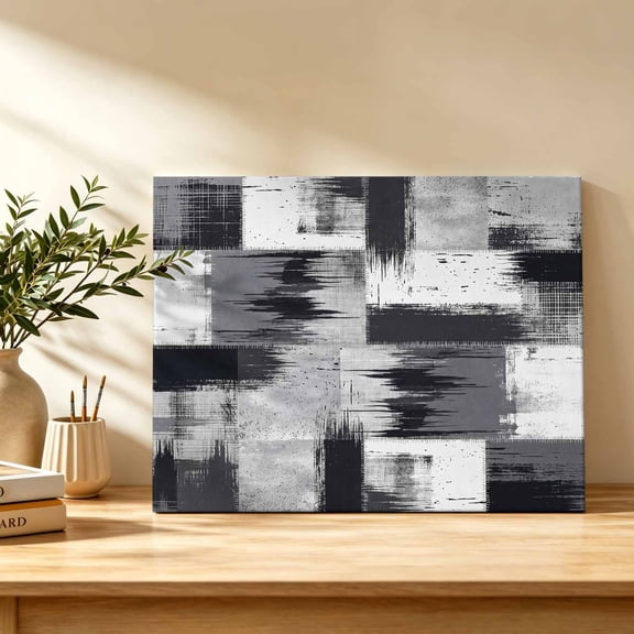 Abstract Art Canvas Wall Art, Grey Black and White Mottled Oil Painting Pattern Wall Art Prints Artwork Framed Canvas Ready to Hang Art Pictures for Bathroom, Dressing Table, Entryway 12" x 8"