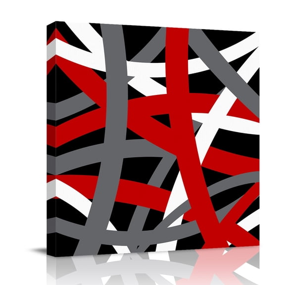 Abstract Art Canvas Wall Art for Living Room, Red White Black Gray Line Modern Simple Wall Decor Framed Artwork Pictures Ready to Hang for Bedroom Office Home Decor