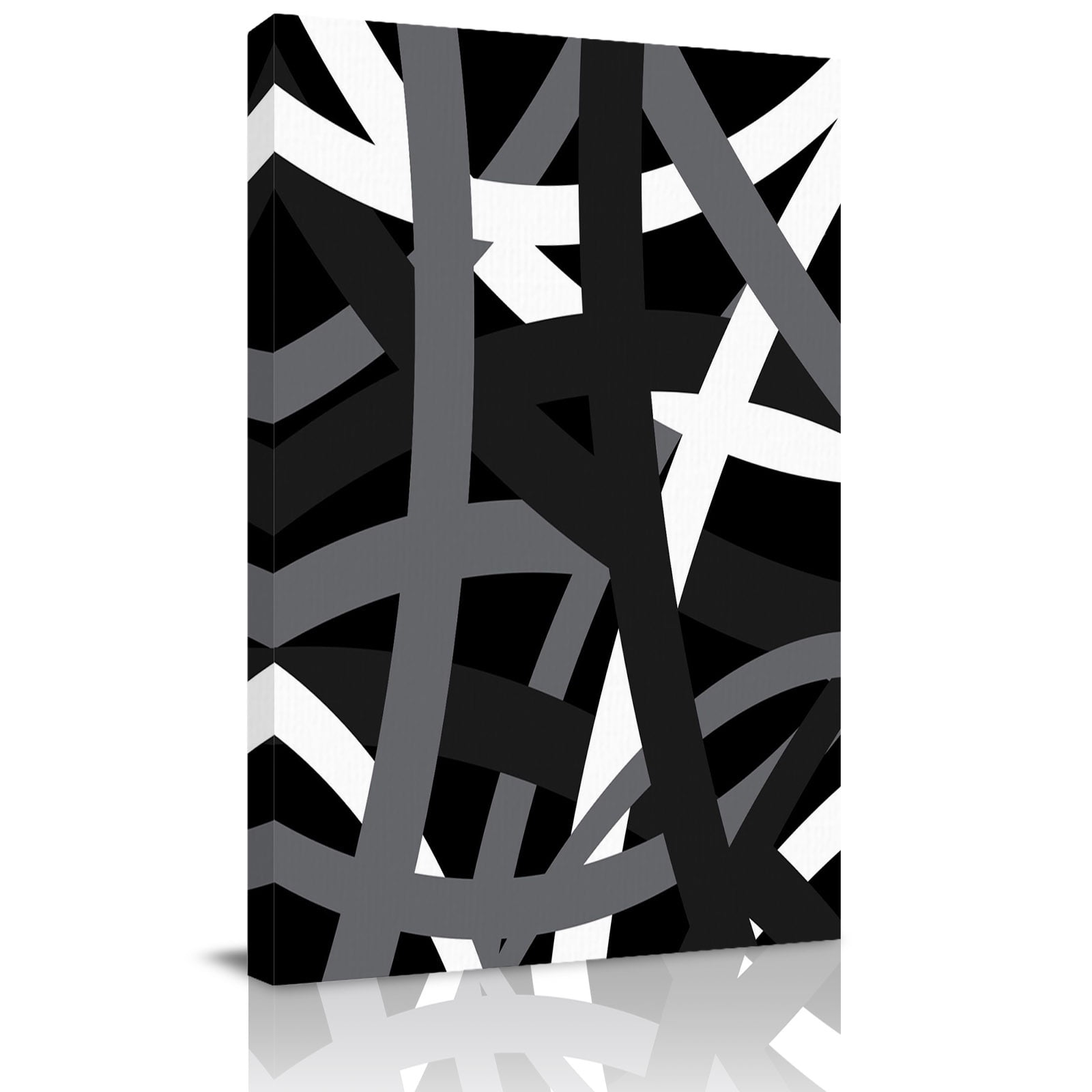 View of Abstract Art Canvas Wall Art for Living Room, White Black Gray Line ...