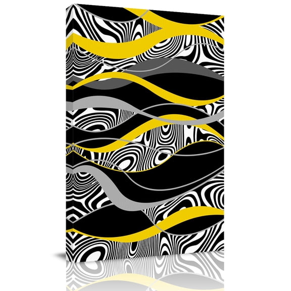Abstract Art Canvas Wall Art for Living Room, Yellow Black Gray Lines Psychedelic Gradient Wall Decor Framed Artwork Pictures Ready to Hang for Bedroom Office Home Decor