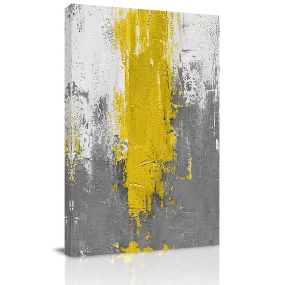 Abstract Art Canvas Wall Art for Living Room, Yellow Grey Wall Mottled Texture Minimalist Modern Wall Decor Framed Artwork Pictures Ready to Hang for Bedroom Office Home Decor