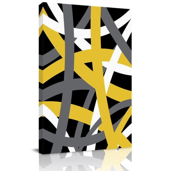 Abstract Art Canvas Wall Art for Living Room, Yellow White Black Gray ...