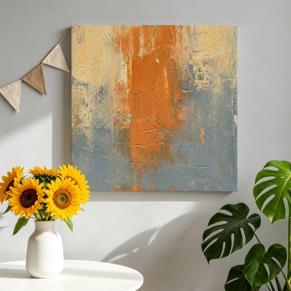 Abstract Art Canvas Wall Art, Orange Grey Wall Mottled Texture Minimalist Modern Framed Canvas Wall Decor Picture Print Artwork Decorations for Living Room Office Ready to Hang 8" x 8"