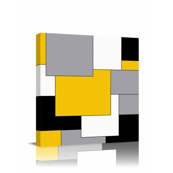 Abstract Art Canvas Wall Art, Patchwork Black and Yellow Framed Wall Decor Modern Artwork Prints Painting for Living Room, Bedroom, Kitchen & Cafe Decor 24x24 Inch