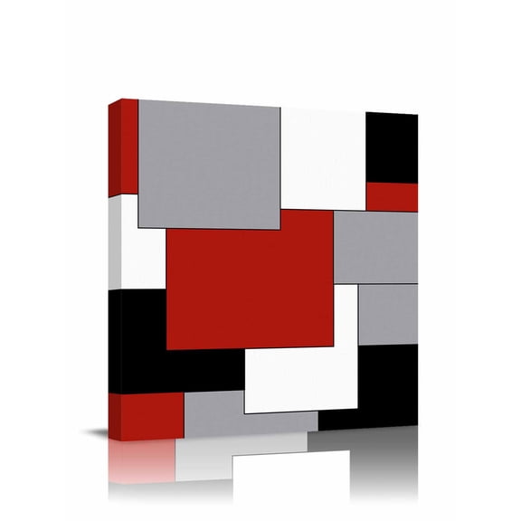 Abstract Art Canvas Wall Art, Patchwork Red Black and Grey Framed Wall Decor Modern Artwork Prints Painting for Living Room, Bedroom, Kitchen & Cafe Decor 16x16 Inch