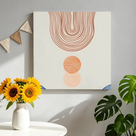 Abstract Art Canvas Wall Art, Sunset Orange Blue Line Modern Geometric Framed Canvas Wall Decor Picture Print Artwork Decorations for Living Room Office Ready to Hang 8" x 8"