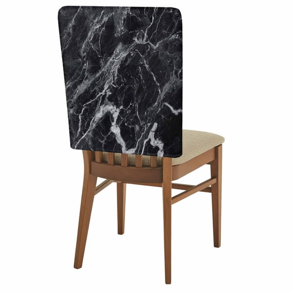 Abstract Art Chair Back Covers Pack of 1, Dark Black Marble Texture Modern Simple Removable Dining Seat Cover Washable Kitchen Chair Slipcovers Protective for Party Festival Decoration 19x20in