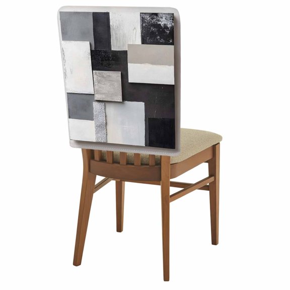 Abstract Art Chair Back Covers Set of 1, Black White Blocks Watercolor Modern Art Stretch Dining Chair Back Slipcovers Removable Seat Cover for Kitchen Restaurant Hotel Cafe