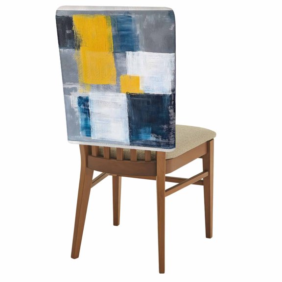 Abstract Art Chair Back Covers Set of 1, Yellow Grey Gradient Modern Art Stretch Dining Chair Back Slipcovers Removable Seat Cover for Kitchen Restaurant Hotel Cafe