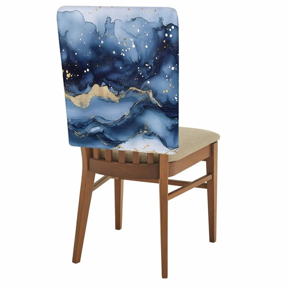 Abstract Art Chair Back Covers Set of 2, Gold Blue Gradient Marble Texture Removable Dining Seat Cover Washable Kitchen Chair Slipcovers Protective for Party Festival Decoration 19x20in