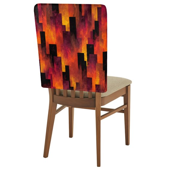 Abstract Art Chair Back Covers Set of 4 Red Black Gradient Flames Vertical Blocks Modern Removable Dining Chair Slipcovers Washable Seat Protector for Restaurant Party Banquet Kichen Decor