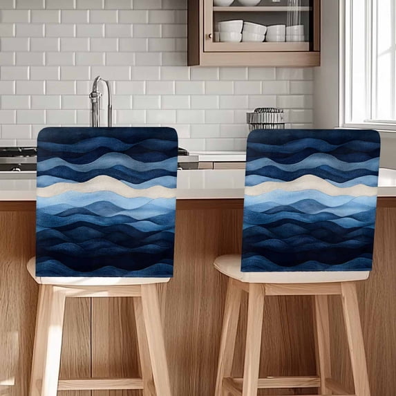 Abstract Art Chair Covers Set of 6 Beige Dark Blue Ripple Minimalist Art Linen Chair Back Covers Stretch Removable Washable Chairs Slipcovers Chair Protector for Dining Room Kitchen Party Decor