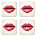 thumbnail image 1 of Abstract Art Coaster Set of 4, Polygonal Style Woman Lips Fractal Triangles Geometric Contemporary, Square Hardboard Gloss Coasters, Standard Size, Eggshell Dark Coral, by Ambesonne, 1 of 2
