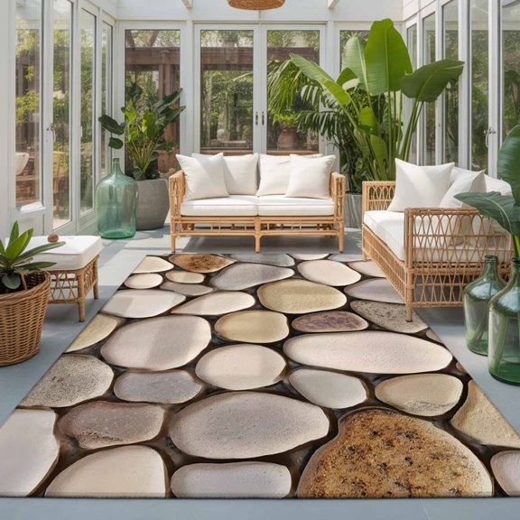 Abstract Art Cobblestones 9'x12' Large Area Rugs Stone Textures Modern Simple Style Washable Area Rugs Non-Slip Indoor Floor Mats Large Carpet for Living Room Bedroom Dining Room
