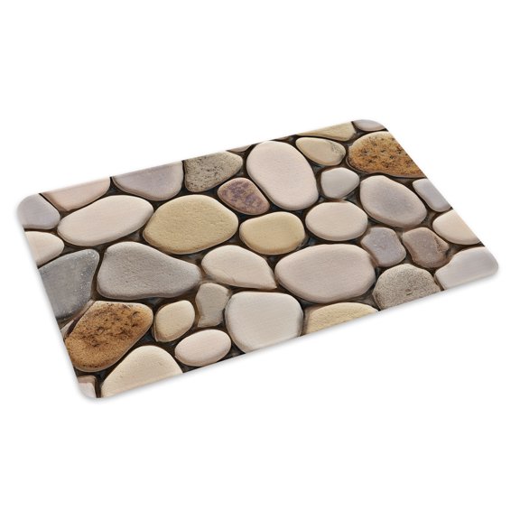 Abstract Art Cobblestones Doormat Stone Textures Modern Simple Style Non Slip Low Profile Rubber Door Mat Washable Absorbent Indoor Front Door Mat Entryway Rug Entrance Carpet 16x24 Inch