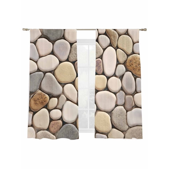 Abstract Art Cobblestones Sheer Curtains 2 Panels Set Stone Textures Modern Simple Style Sheer Window Curtains Light Filtering Rod Pocket Voile Drapes for Bedroom Living Room 52"x63"