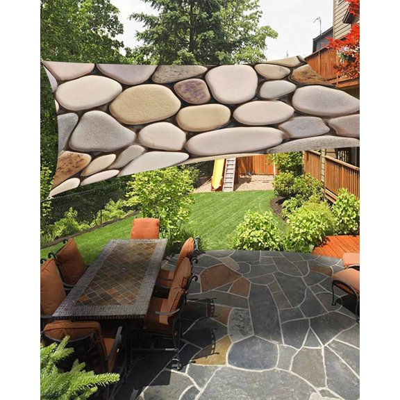 Abstract Art Cobblestones Sun Shade Sail 6.5'X10' Stone Textures Modern Simple Style UV Block Outdoor Sail Shades Breathable Waterproof Rectangular Sunshade for Patio Garden Pool Pergola Porch
