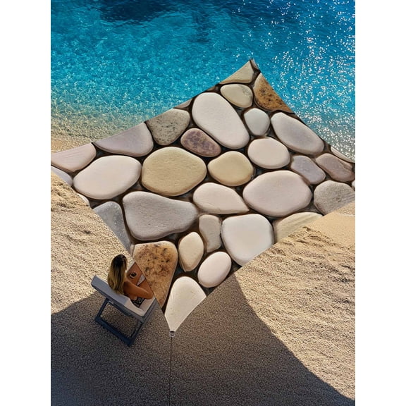 Abstract Art Cobblestones Sun Shade Sail 6.5' x 10', Stone Textures Modern Simple Style Rectangle Outdoor Sunshade Canopy, Waterproof UV Block Patio Covers for Garden Yard Beach
