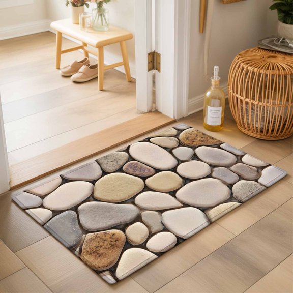 Abstract Art Cobblestones Washable Small Entryway Area Rugs 2'x3', Stone Textures Modern Simple Style Washable Throw Rug Non-Slip Sturdy Edge Binding Carpet for Front Door Floor Room Entry