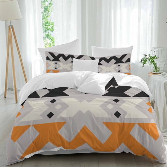 Abstract Art Comforter Set Full Size, Blue Black Orange Line Simple ...