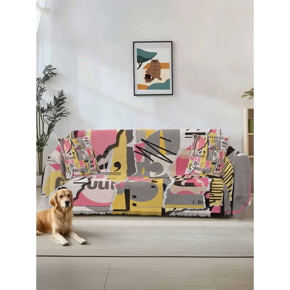 Abstract Art Couch Cover for Dogs, Pink Yellow Collage Art Torn Paper Pieces Washable Sofa Covers Slipcover for Pets Dogs Futon Cover, Couch Recliner Covers, Oversized Chair Slipcover 71"x91"
