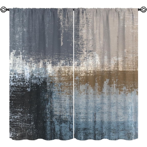 Abstract Art Curtains, Blue Grey Black Grunge Gradient Pattern Window Treatments, Rod Pocket Thermal Insulated Drapes 2 Panel Sets for Bedroom Living Room Kitchen, 55" W X 39" L