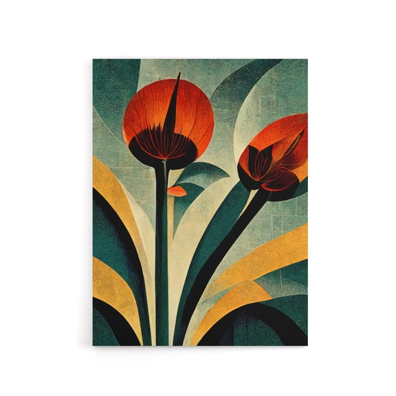 Abstract Art Deco Flowers Floral Canvas Wall Art Print 12X16"