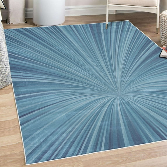 Abstract Art Decorative Rug, Vortex Design with Fireworks Celebration Inspired Concentric Stripes, Quality Carpet for Bedroom Dorm and Living Room, 6 Sizes, Sea Blue, by Ambesonne