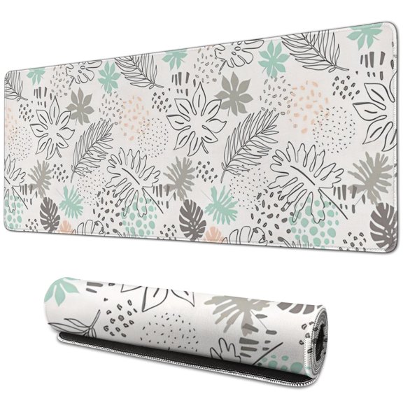 Abstract Art Design Large Gaming Mouse Pad - Superb Control & Precision - Extended, Waterproof, Non-Slip Rubber Base - Boho Leaves - Perfect for Office Laptop - 31.5 X 11.8 Inch
