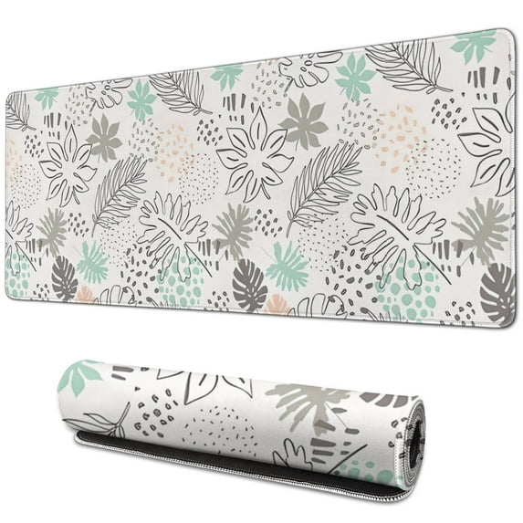 Abstract Art Design Large Gaming Mouse Pad - Superb Control & Precision - Extended, Waterproof, Non-Slip Rubber Base - Boho Leaves - Perfect for Office Laptop - 31.5 X 11.8 Inch