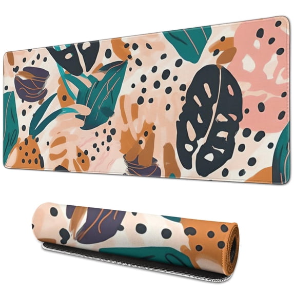 Abstract Art Design Large Gaming Mouse Pad - Superb Control & Precision - Extended, Waterproof, Non-Slip Rubber Base - Boho Leaves - Perfect for Office Laptop - 31.5 X 11.8 Inch
