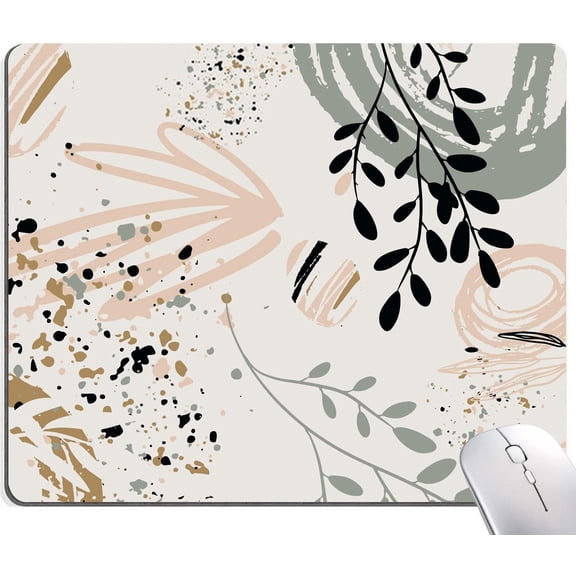 Abstract Art Design Mouse Pad - Square Waterproof Non-Slip Rubber Base, Modern Boho Leaves, Perfect for Office Laptop, Stylish and Functional