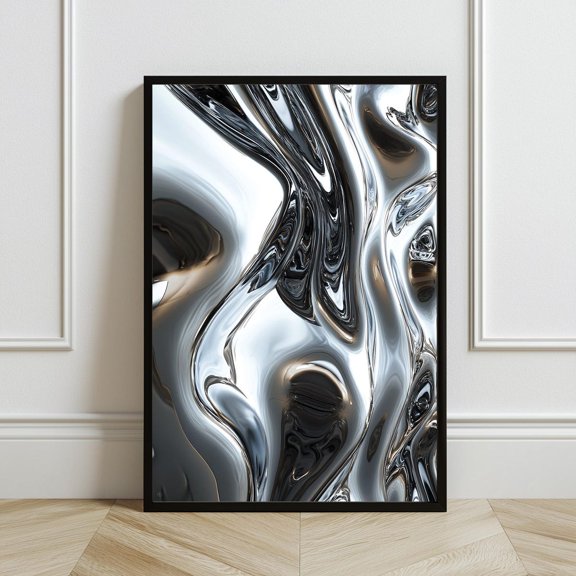 Abstract Art Distorted Chrome and Liquid Metal Effect Wall Decor