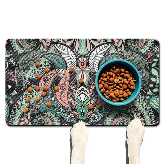 Abstract Art Dog Food Spill Mat - Decorative Paisley Design, Non-Slip Absorbent Pet Placemat for Messy Eaters