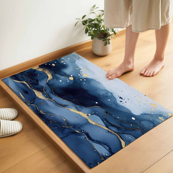 Abstract Art Door Mat 16x24 Inch Blue Grey Gradient Marble Texture Entryway Rug with Non-Slip Rubber, Inside Floor Mats Front Door Rug for Living Room Bathroom Bedroom Home Office