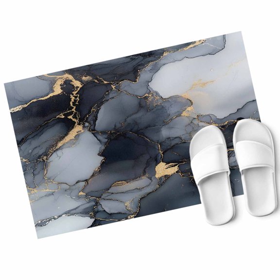 Abstract Art Door Mat Black Gold Gradient Marble Texture Non Slip Absorbent Entrance Mat Washable Low Profile Indoor Doormat for Front Door Entryway Entry 16"x24"