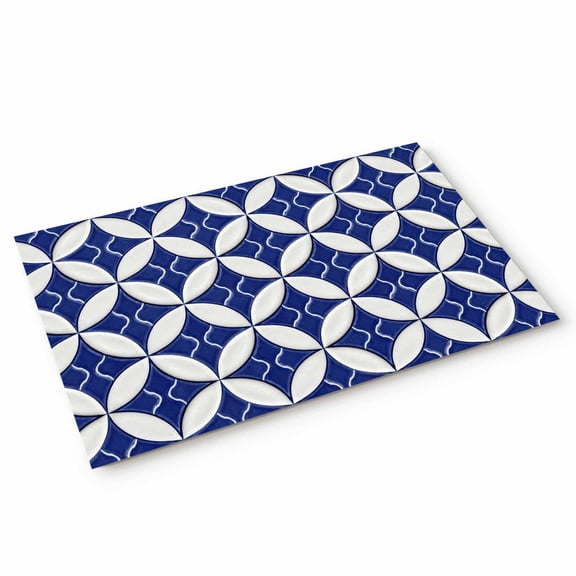 Abstract Art Door Mat Geometric Medieval Circular Modules Navy Blue Non Slip Absorbent Entrance Mat Washable Low Profile Indoor Doormat for Front Door Entryway Entry 16"x24"