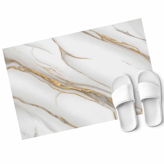 Abstract Art Door Mat Vintage Gold White Marble Texture Non Slip Absorbent Entrance Mat Washable Low Profile Indoor Doormat for Front Door Entryway Entry 16"x24"