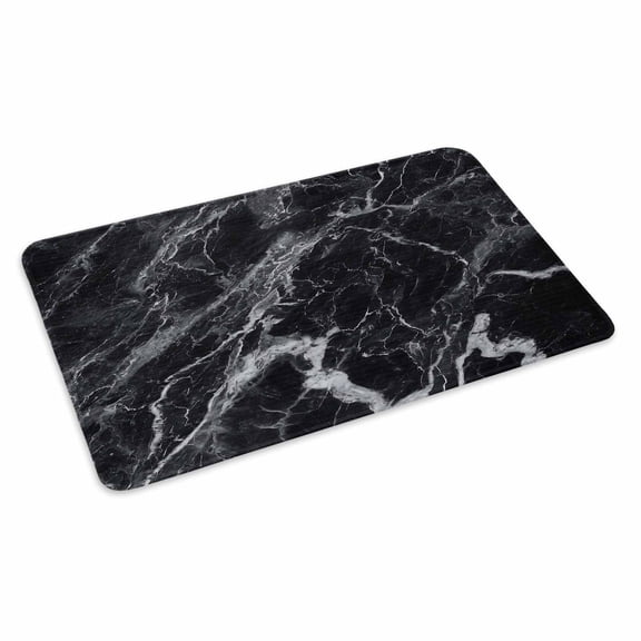 Abstract Art Doormat Dark Black Marble Texture Modern Simple Non Slip Low Profile Rubber Door Mat Washable Absorbent Indoor Front Door Mat Entryway Rug Entrance Carpet 24x36 Inch
