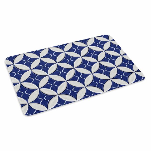 Abstract Art Doormat Geometric Medieval Circular Modules Navy Blue Non Slip Low Profile Rubber Door Mat Washable Absorbent Indoor Front Door Mat Entryway Rug Entrance Carpet 16x24 Inch