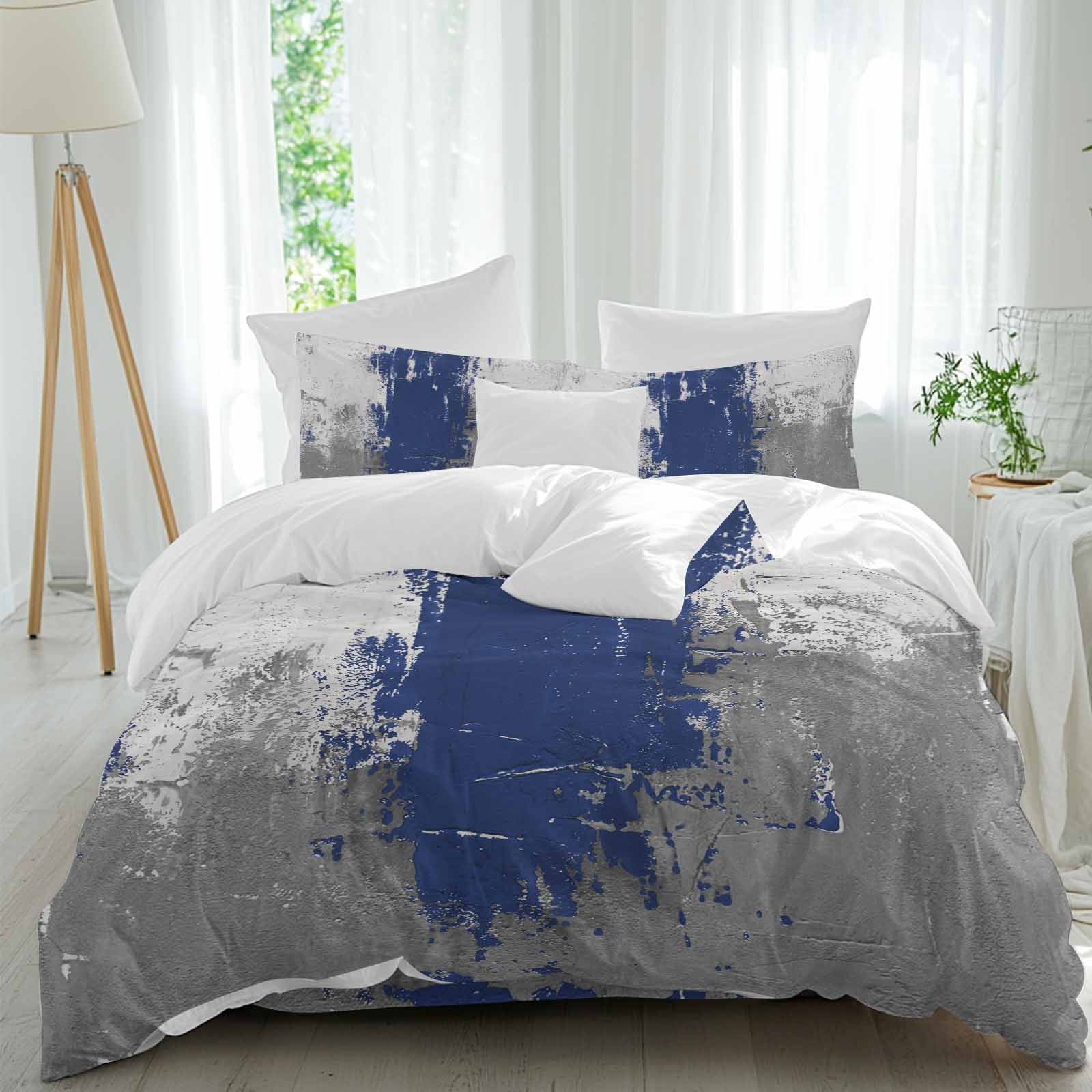 Abstract Art Duvet Cover Set King Size, Blue Grey Wall Mottled Texture ...