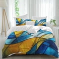 Abstract Art Duvet Cover Set King Size, Blue Yellow Gradient Wavy Lines ...
