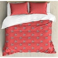 thumbnail image 1 of Abstract Art Duvet Cover Set, Tattoo Style Crystal Like Rays Hipster Geometric Illustration, Decorative 3 Piece Bedding Set with 2 Pillow Shams, Calking Size, Dark Coral White, by Ambesonne, 1 of 2