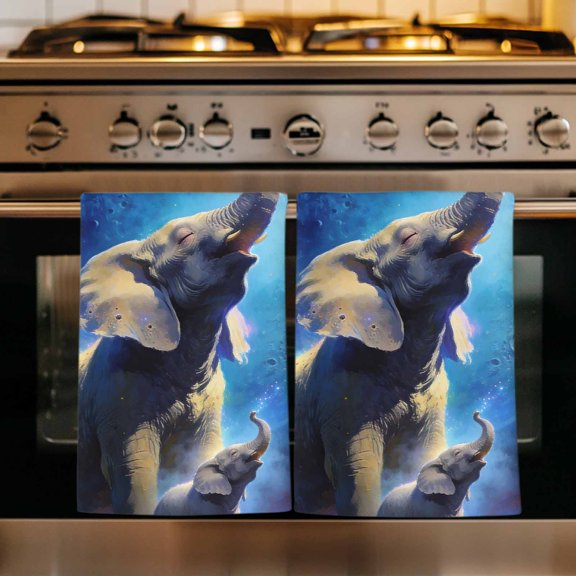 Abstract Art Elephants Kitchen Towels Set of 1, Blue Moon Forest Black Absorbent Dish Towels for Kitchen, Microfiber Hand Towel, Quick Drying Tea Towel for Cleaning Decorative Dishcloths
