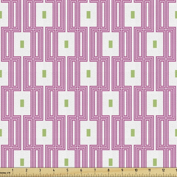 Ambesonne Abstract Art Fabric by the Yard Upholstery, Connecting Mosaic Form, 10 Yards, Pale Fuchsia Lime Green