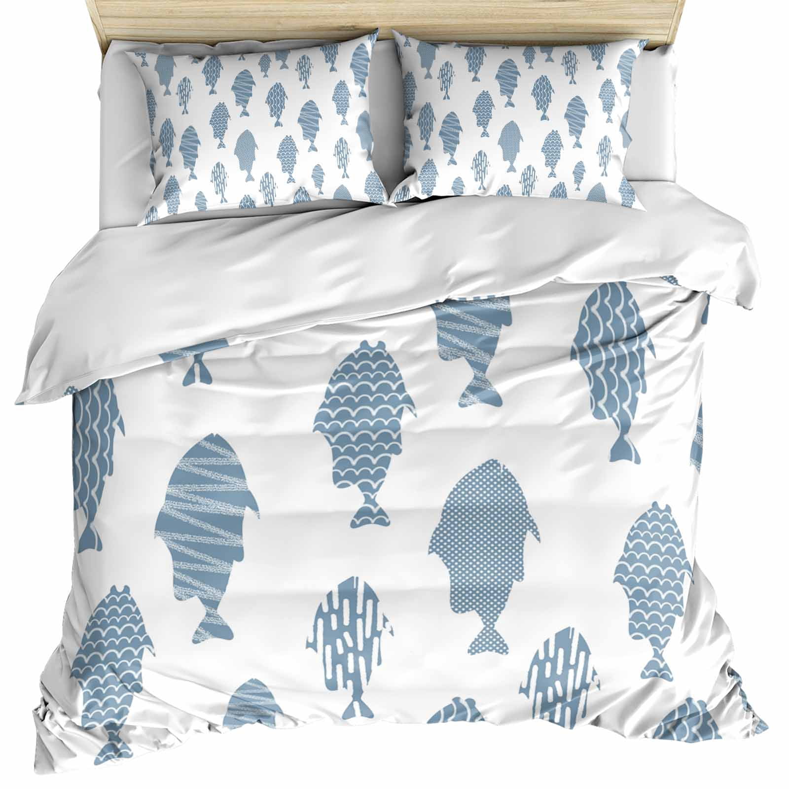 Comforter Fish Pattern Abstract Art Fish Blue Bedding 3 Piece Duvet Cover Set Twin Size ...