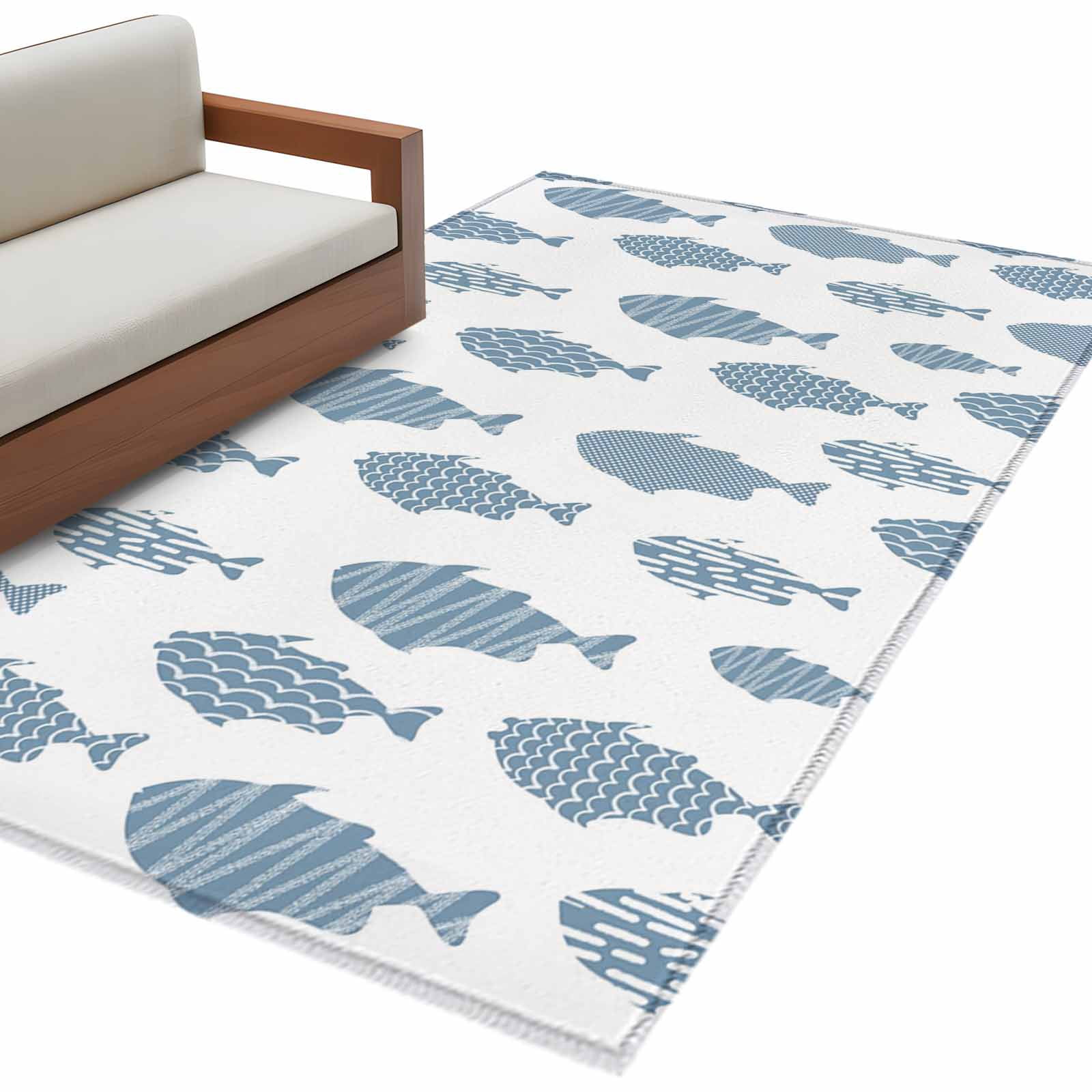 Abstract Art Fish Blue Kitchen Runner Rug 2.7x5 Washable Runners for ...